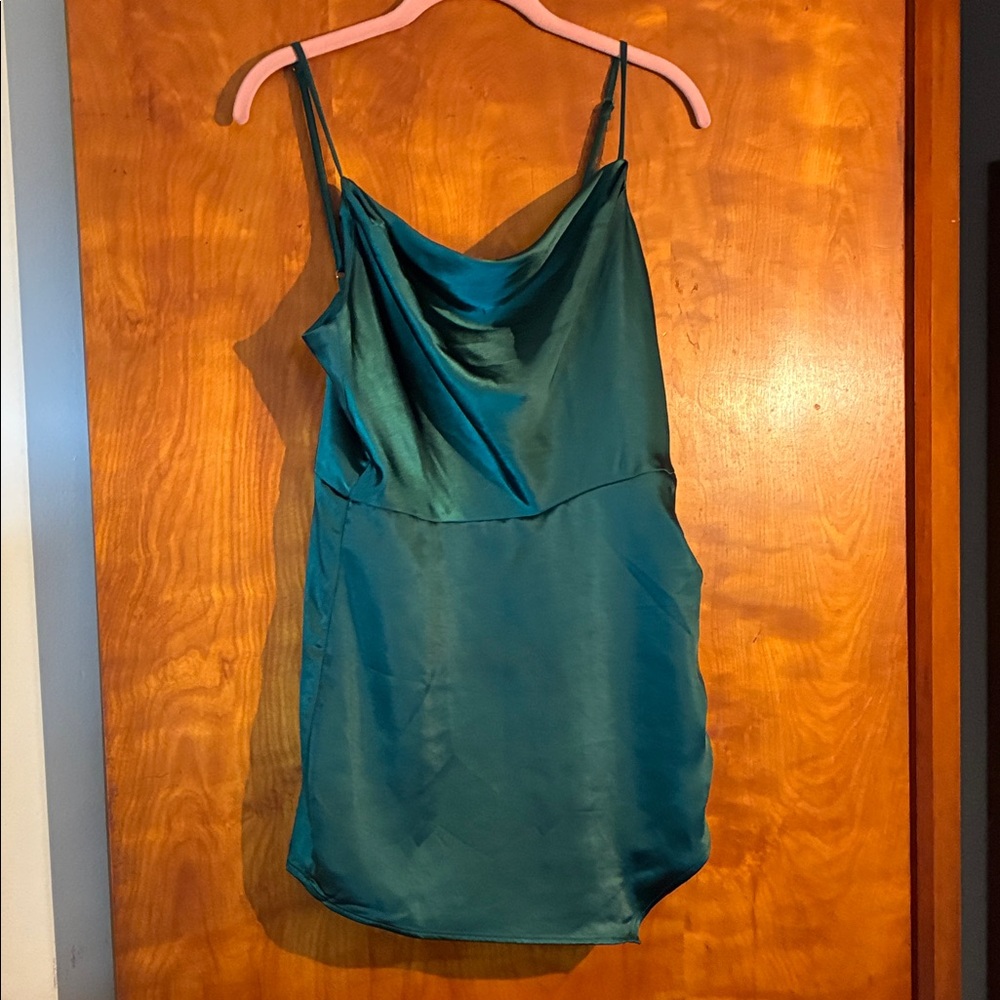 Lulu's Deep Teal Satin Romper